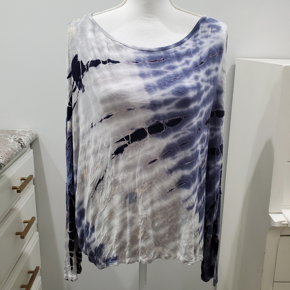 BY TOGETHER Tie Dye Oversized Dolman Sleeve Long Sleeve Top Blue Sz S